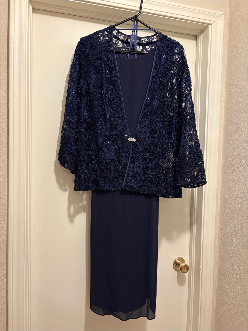 Navy Embellished Lace Jacket Dress Set